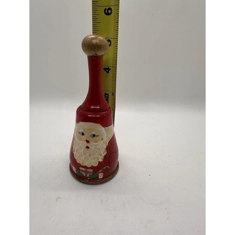 Vintage Hand Painted Wooden Santa Christmas‎ Bell Red White Holiday Decor 5